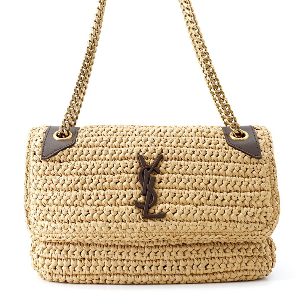 Yves Saint Laurent Saint Laurent Paris Chain Shoulder Bag Niki Raffia Leather...